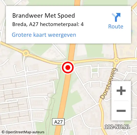 Locatie op kaart van de 112 melding: Brandweer Met Spoed Naar Breda, A27 hectometerpaal: 4 op 6 november 2024 22:51