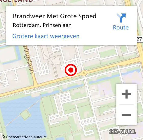 Locatie op kaart van de 112 melding: Brandweer Met Grote Spoed Naar Rotterdam, Prinsenlaan op 6 november 2024 23:01