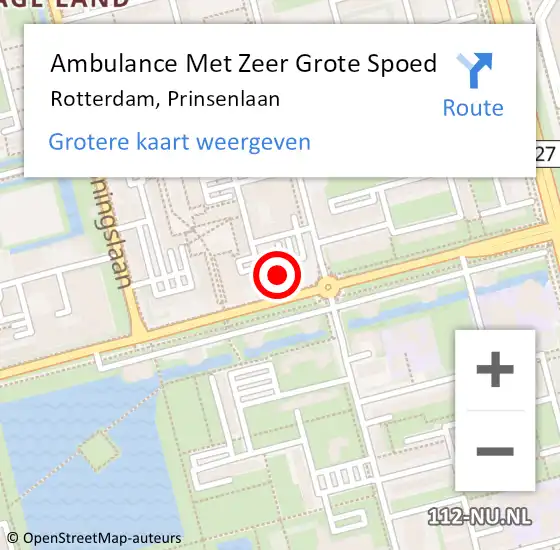 Locatie op kaart van de 112 melding: Ambulance Met Zeer Grote Spoed Naar Rotterdam, Prinsenlaan op 6 november 2024 23:02