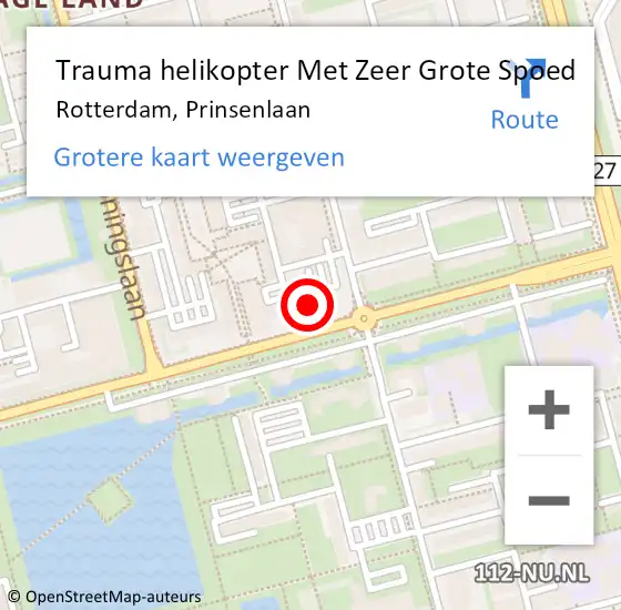 Locatie op kaart van de 112 melding: Trauma helikopter Met Zeer Grote Spoed Naar Rotterdam, Prinsenlaan op 6 november 2024 23:03