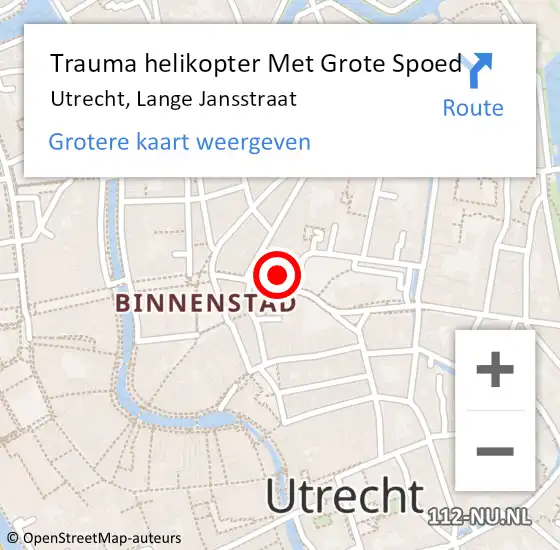 Locatie op kaart van de 112 melding: Trauma helikopter Met Grote Spoed Naar Utrecht, Lange Jansstraat op 7 november 2024 01:12