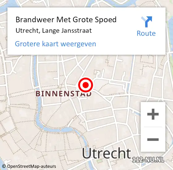 Locatie op kaart van de 112 melding: Brandweer Met Grote Spoed Naar Utrecht, Lange Jansstraat op 7 november 2024 01:13