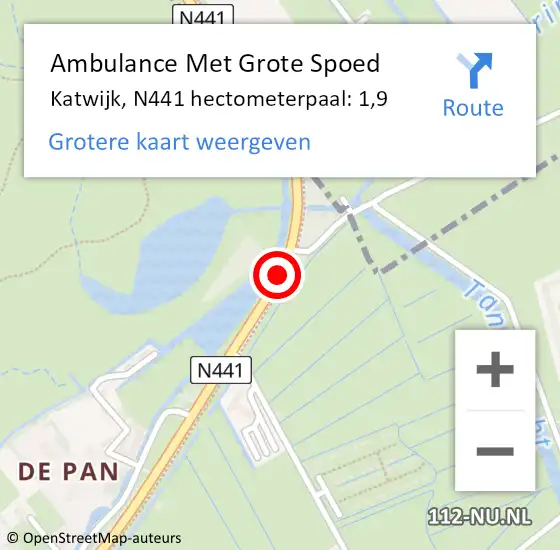 Locatie op kaart van de 112 melding: Ambulance Met Grote Spoed Naar Katwijk, N441 hectometerpaal: 1,9 op 7 november 2024 01:30