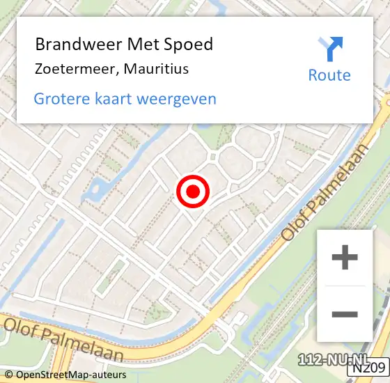 Locatie op kaart van de 112 melding: Brandweer Met Spoed Naar Zoetermeer, Mauritius op 7 november 2024 02:06