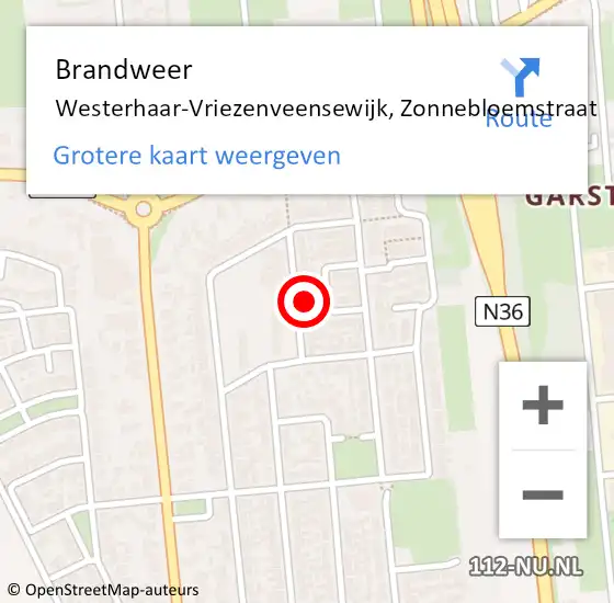 Locatie op kaart van de 112 melding: Brandweer Westerhaar-Vriezenveensewijk, Zonnebloemstraat op 7 november 2024 02:21