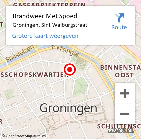 Locatie op kaart van de 112 melding: Brandweer Met Spoed Naar Groningen, Sint Walburgstraat op 7 november 2024 03:37