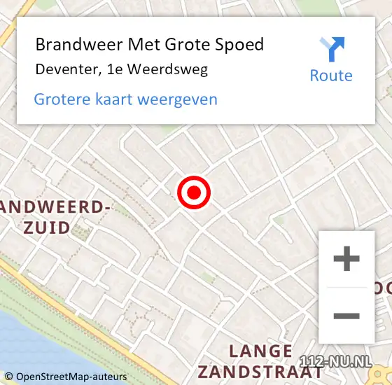 Locatie op kaart van de 112 melding: Brandweer Met Grote Spoed Naar Deventer, 1e Weerdsweg op 7 november 2024 05:22