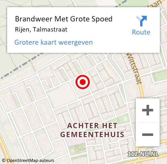 Locatie op kaart van de 112 melding: Brandweer Met Grote Spoed Naar Rijen, Talmastraat op 7 november 2024 06:03