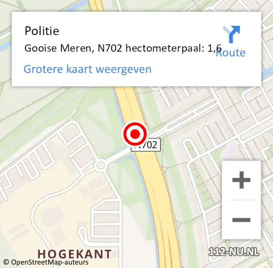 Locatie op kaart van de 112 melding: Politie Gooise Meren, N702 hectometerpaal: 1,6 op 7 november 2024 07:02