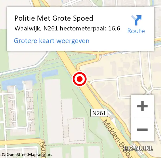 Locatie op kaart van de 112 melding: Politie Met Grote Spoed Naar Waalwijk, N261 hectometerpaal: 16,6 op 7 november 2024 07:36