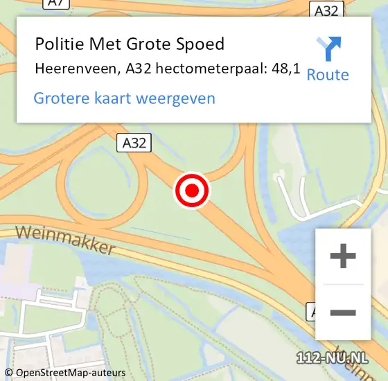 Locatie op kaart van de 112 melding: Politie Met Grote Spoed Naar Heerenveen, A32 hectometerpaal: 48,1 op 7 november 2024 07:49