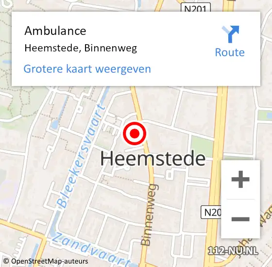 Locatie op kaart van de 112 melding: Ambulance Heemstede, Binnenweg op 7 november 2024 08:07