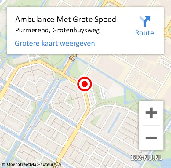 Locatie op kaart van de 112 melding: Ambulance Met Grote Spoed Naar Purmerend, Grotenhuysweg op 7 november 2024 08:19