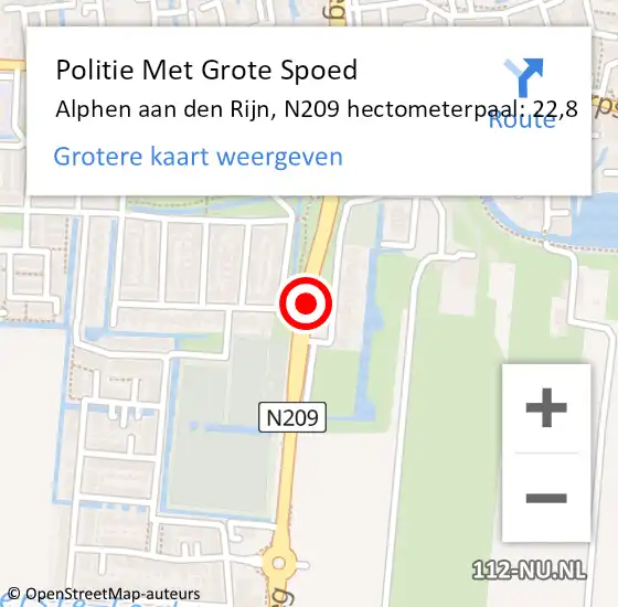 Locatie op kaart van de 112 melding: Politie Met Grote Spoed Naar Alphen aan den Rijn, N209 hectometerpaal: 22,8 op 7 november 2024 08:28