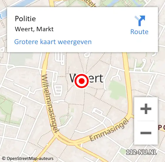 Locatie op kaart van de 112 melding: Politie Weert, Markt op 7 november 2024 09:01