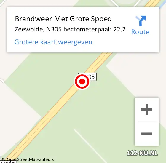 Locatie op kaart van de 112 melding: Brandweer Met Grote Spoed Naar Zeewolde, N305 hectometerpaal: 22,2 op 7 november 2024 09:06