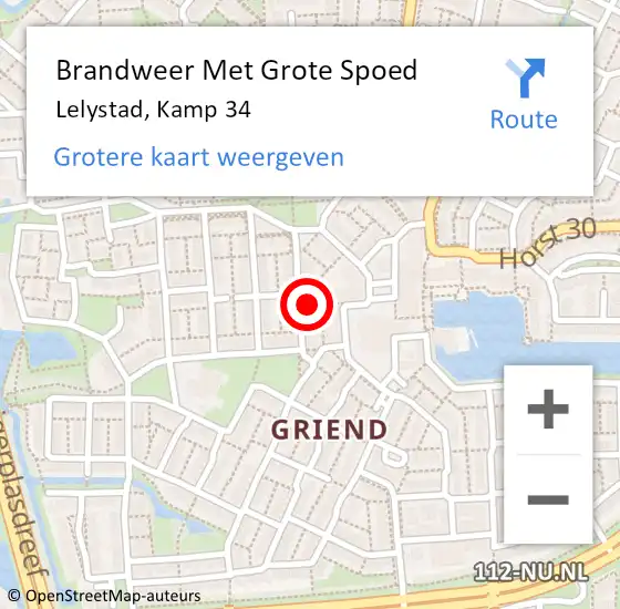 Locatie op kaart van de 112 melding: Brandweer Met Grote Spoed Naar Lelystad, Kamp 34 op 7 november 2024 09:14