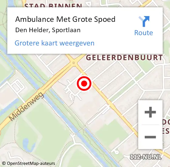 Locatie op kaart van de 112 melding: Ambulance Met Grote Spoed Naar Den Helder, Sportlaan op 7 november 2024 09:14