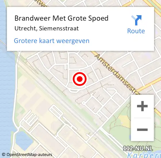 Locatie op kaart van de 112 melding: Brandweer Met Grote Spoed Naar Utrecht, Siemensstraat op 7 november 2024 09:15