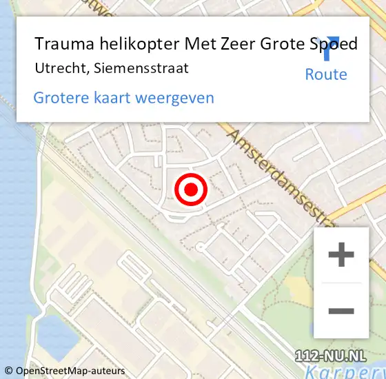 Locatie op kaart van de 112 melding: Trauma helikopter Met Zeer Grote Spoed Naar Utrecht, Siemensstraat op 7 november 2024 09:16