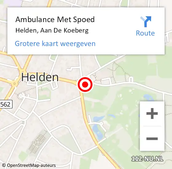 Locatie op kaart van de 112 melding: Ambulance Met Spoed Naar Helden, Aan De Koeberg op 26 oktober 2014 04:22