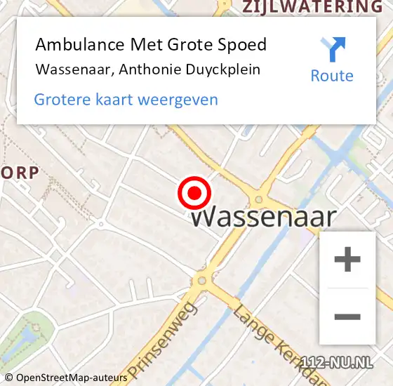 Locatie op kaart van de 112 melding: Ambulance Met Grote Spoed Naar Wassenaar, Anthonie Duyckplein op 26 oktober 2014 04:31