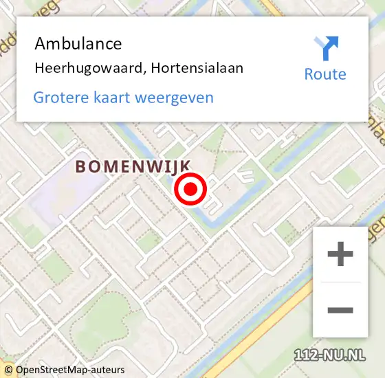 Locatie op kaart van de 112 melding: Ambulance Heerhugowaard, Hortensialaan op 7 november 2024 10:00