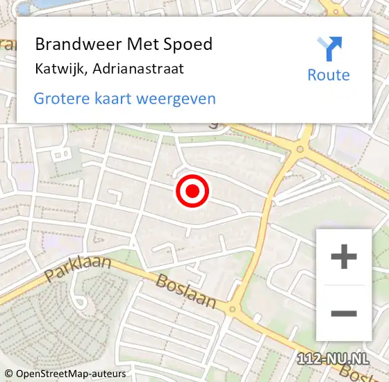 Locatie op kaart van de 112 melding: Brandweer Met Spoed Naar Katwijk, Adrianastraat op 7 november 2024 10:28