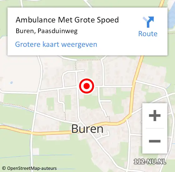 Locatie op kaart van de 112 melding: Ambulance Met Grote Spoed Naar Buren, Paasduinweg op 26 oktober 2014 04:46