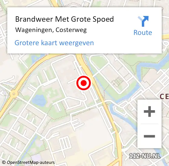 Locatie op kaart van de 112 melding: Brandweer Met Grote Spoed Naar Wageningen, Costerweg op 7 november 2024 10:32