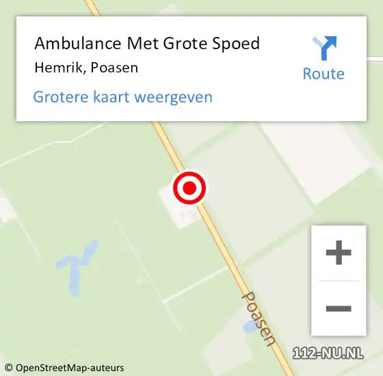 Locatie op kaart van de 112 melding: Ambulance Met Grote Spoed Naar Hemrik, Poasen op 26 oktober 2014 04:48