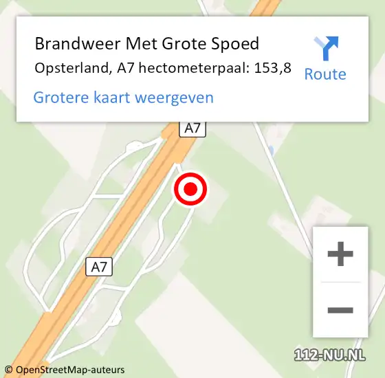 Locatie op kaart van de 112 melding: Brandweer Met Grote Spoed Naar Opsterland, A7 hectometerpaal: 153,8 op 7 november 2024 10:37