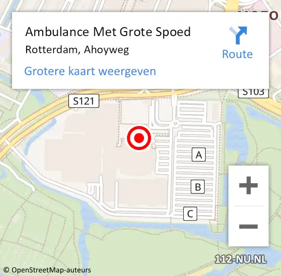 Locatie op kaart van de 112 melding: Ambulance Met Grote Spoed Naar Rotterdam, Ahoyweg op 7 november 2024 11:31