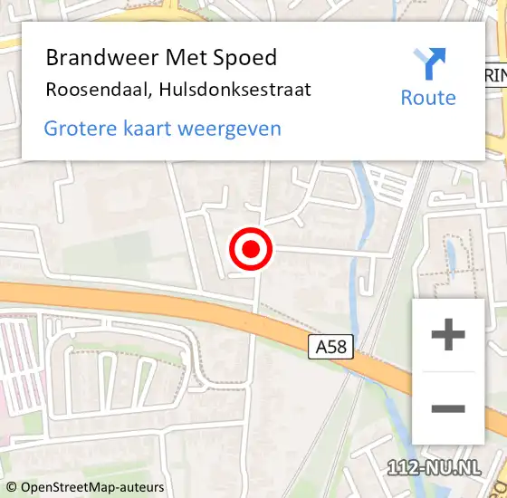 Locatie op kaart van de 112 melding: Brandweer Met Spoed Naar Roosendaal, Hulsdonksestraat op 7 november 2024 11:44