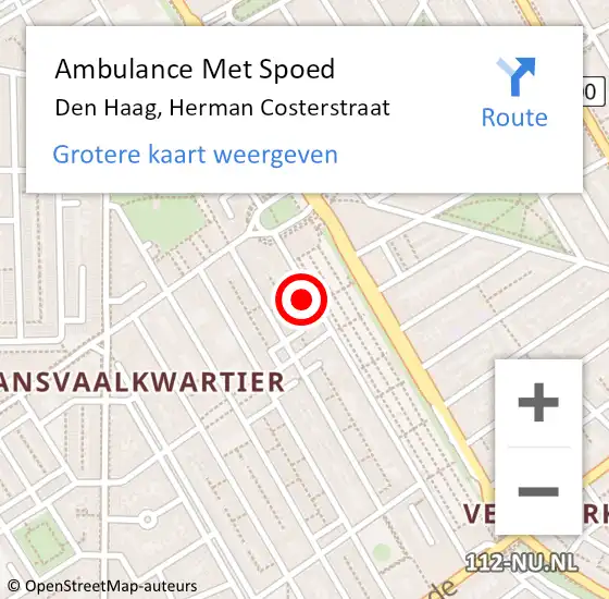 Locatie op kaart van de 112 melding: Ambulance Met Spoed Naar Den Haag, Herman Costerstraat op 7 november 2024 11:48