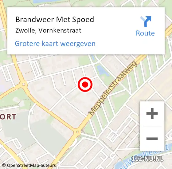 Locatie op kaart van de 112 melding: Brandweer Met Spoed Naar Zwolle, Vornkenstraat op 7 november 2024 12:36