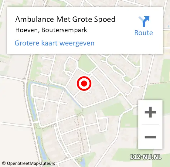 Locatie op kaart van de 112 melding: Ambulance Met Grote Spoed Naar Hoeven, Boutersempark op 7 november 2024 12:46