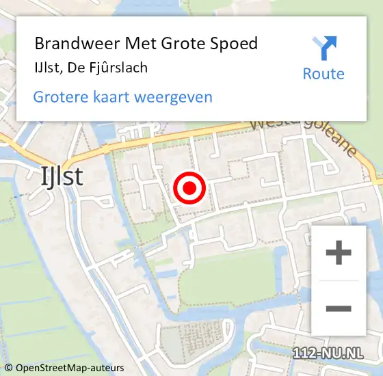 Locatie op kaart van de 112 melding: Brandweer Met Grote Spoed Naar IJlst, De Fjûrslach op 7 november 2024 12:47