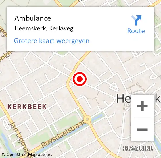 Locatie op kaart van de 112 melding: Ambulance Heemskerk, Kerkweg op 7 november 2024 13:00