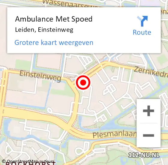 Locatie op kaart van de 112 melding: Ambulance Met Spoed Naar Leiden, Einsteinweg op 7 november 2024 13:08