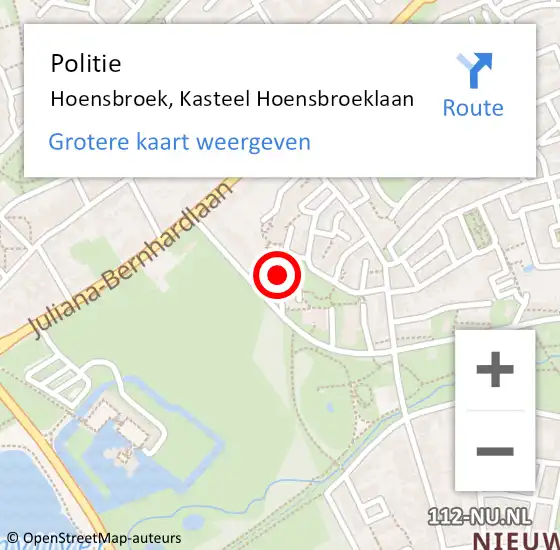 Locatie op kaart van de 112 melding: Politie Hoensbroek, Kasteel Hoensbroeklaan op 7 november 2024 13:18