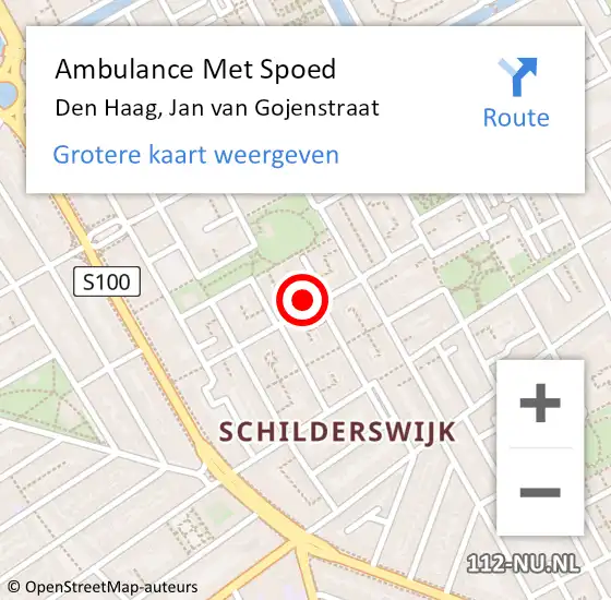 Locatie op kaart van de 112 melding: Ambulance Met Spoed Naar Den Haag, Jan van Gojenstraat op 7 november 2024 13:34