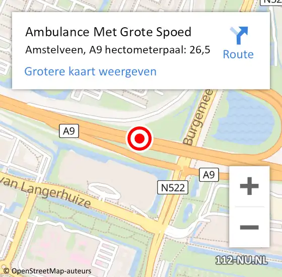 Locatie op kaart van de 112 melding: Ambulance Met Grote Spoed Naar Amstelveen, A9 hectometerpaal: 26,5 op 7 november 2024 13:37