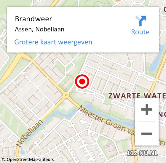 Locatie op kaart van de 112 melding: Brandweer Assen, Nobellaan op 7 november 2024 13:59