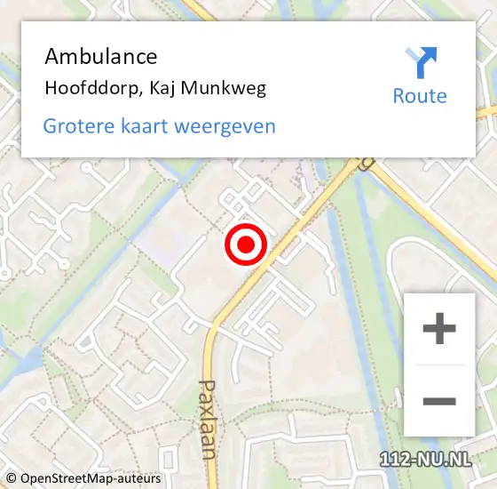 Locatie op kaart van de 112 melding: Ambulance Hoofddorp, Kaj Munkweg op 7 november 2024 13:59