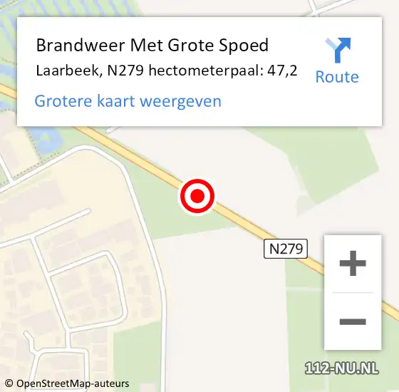 Locatie op kaart van de 112 melding: Brandweer Met Grote Spoed Naar Laarbeek, N279 hectometerpaal: 47,2 op 7 november 2024 14:01