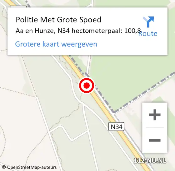 Locatie op kaart van de 112 melding: Politie Met Grote Spoed Naar Aa en Hunze, N34 hectometerpaal: 100,8 op 7 november 2024 14:44