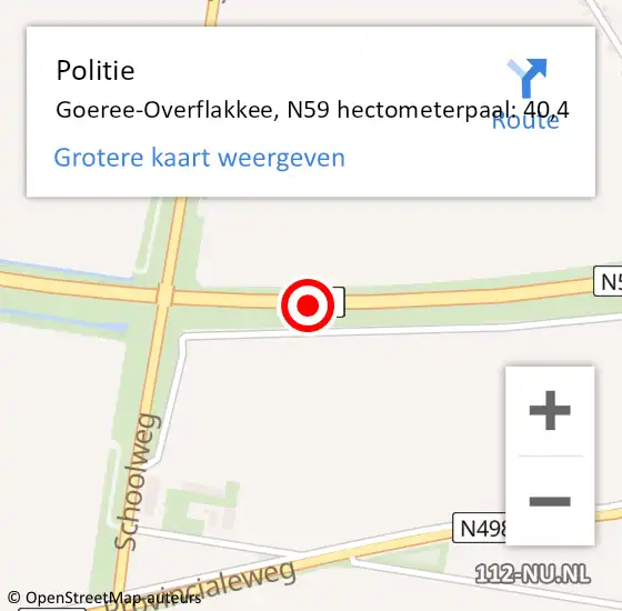 Locatie op kaart van de 112 melding: Politie Goeree-Overflakkee, N59 hectometerpaal: 40,4 op 7 november 2024 14:53