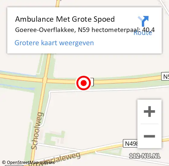 Locatie op kaart van de 112 melding: Ambulance Met Grote Spoed Naar Goeree-Overflakkee, N59 hectometerpaal: 40,4 op 7 november 2024 14:53