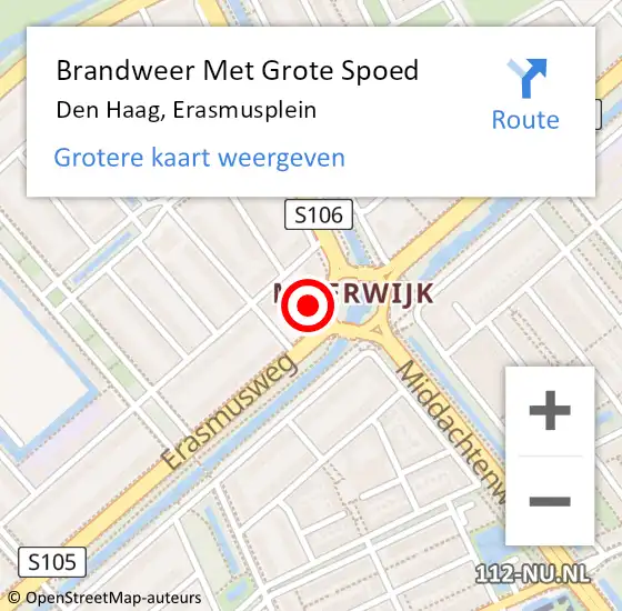 Locatie op kaart van de 112 melding: Brandweer Met Grote Spoed Naar Den Haag, Erasmusplein op 7 november 2024 14:57